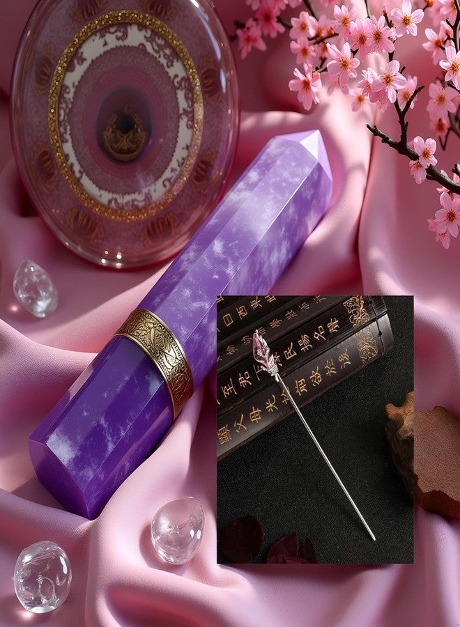BWESOO Purple Chinese Japanese Hairpin Chopsticks, Jade Metal Retro Vintage Hair Stick Styling Pins for Women Girl - Image 2