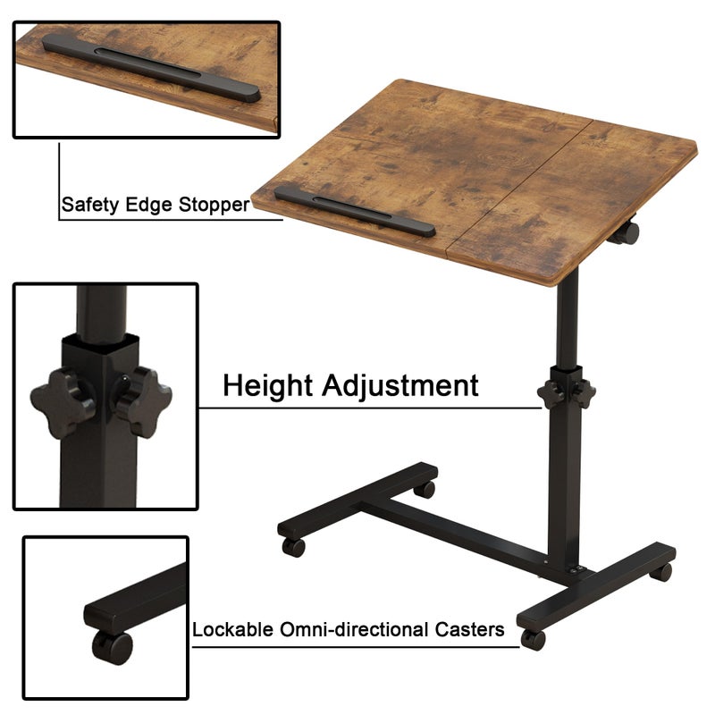 TigerDad Adjustable Overbed Table with Wheels, Rolling Laptop Bed Desk for Home Hospital Use, Height & Tilt Adjustable Mobile Table for Eating, Working, Reading in Bed or Sofa - Image 3