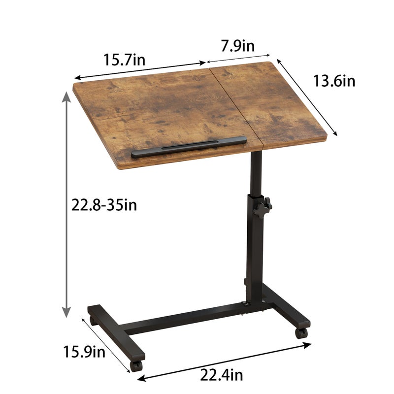 TigerDad Adjustable Overbed Table with Wheels, Rolling Laptop Bed Desk for Home Hospital Use, Height & Tilt Adjustable Mobile Table for Eating, Working, Reading in Bed or Sofa - Image 2