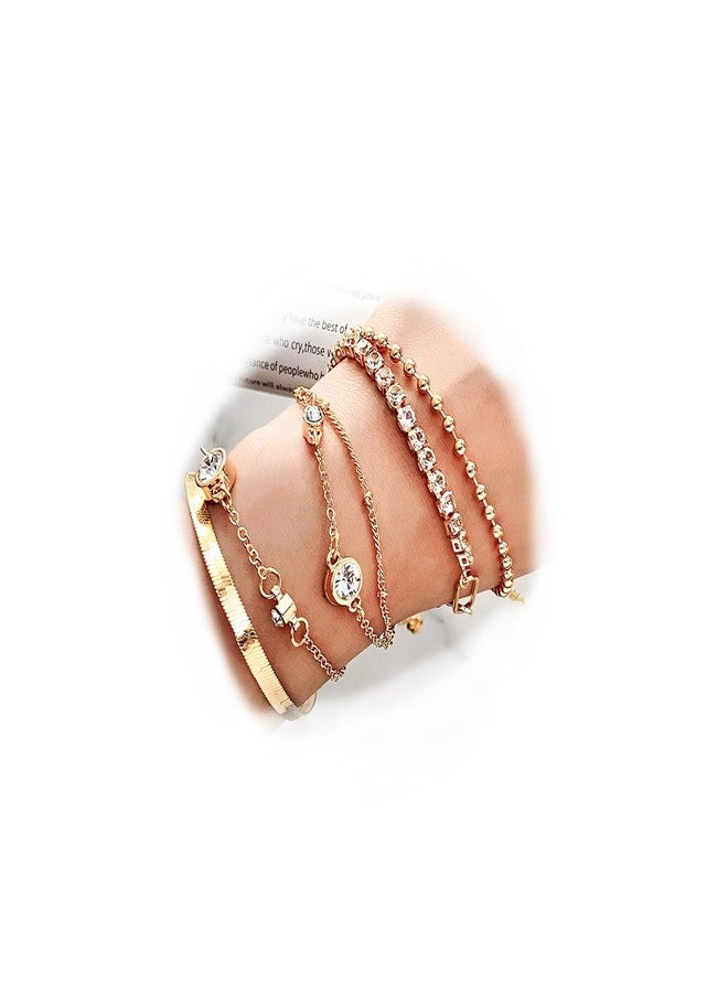 17IF 5 Pcs Gold Chain Bracelets For Women 14k Gold Plated Cubic Zirconia Link Bracelet Trendy Half Diamond Link Stackable Adjustable Bracelet Jewelry Gift - Image 1