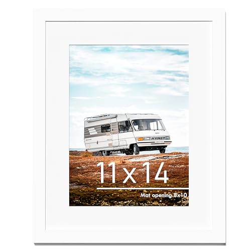 PEALSN 11x14 Picture Frame, Display Pictures 8 x 10 with Mat or 11 x 14 Without Mat for Wall Mounting Display, Photo Frames, White. - Image 1
