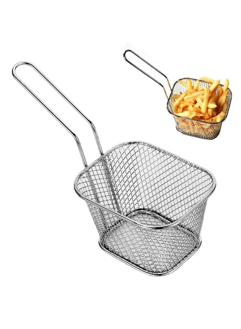 4 pcs Mini Square Fry Basket Steel French Fry Chip Basket Food Baskets for Serving Stainless Steel Fry Basket with Handle Reusable Fries Holder Mini Deep Fryer - Image 1