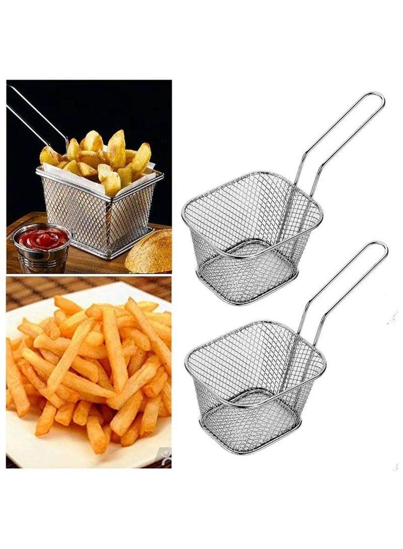 4 pcs Mini Square Fry Basket Steel French Fry Chip Basket Food Baskets for Serving Stainless Steel Fry Basket with Handle Reusable Fries Holder Mini Deep Fryer - Image 2