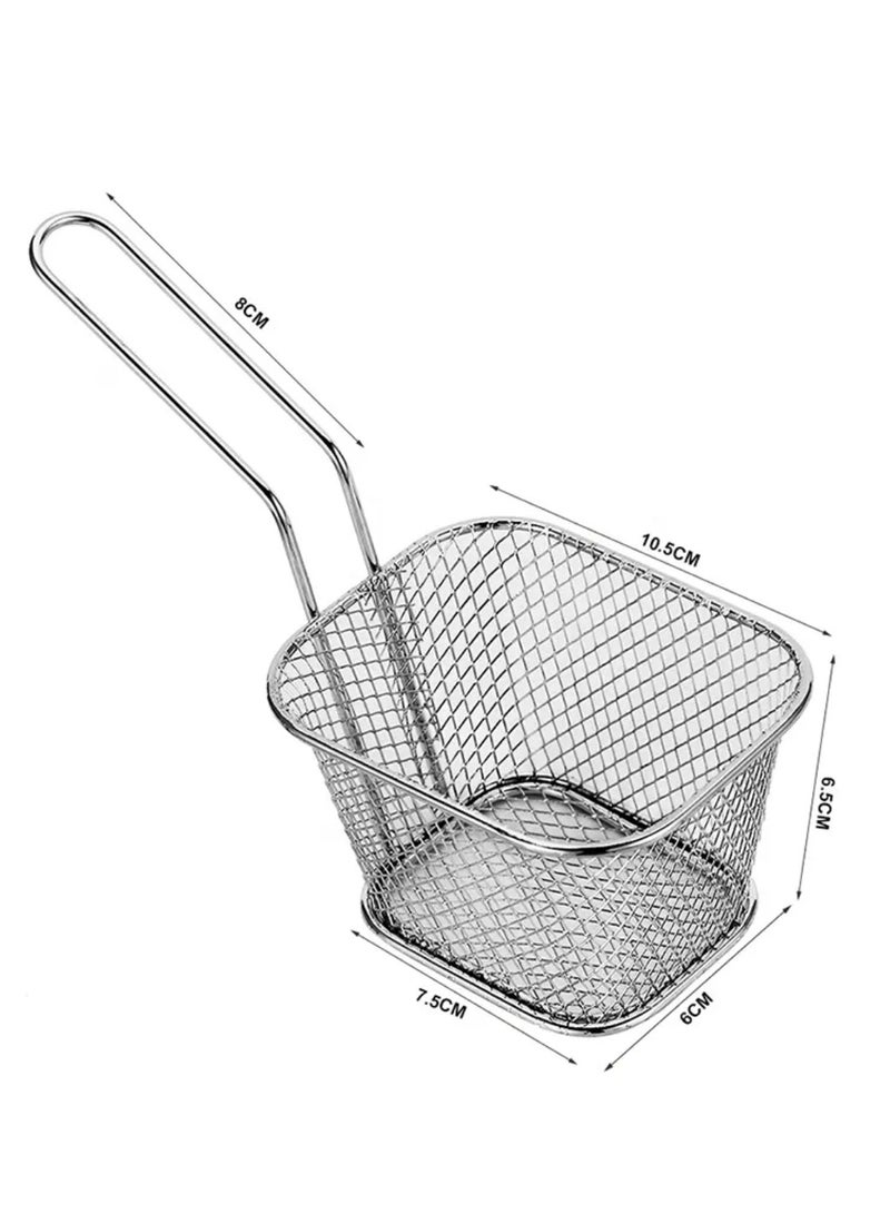 4 pcs Mini Square Fry Basket Steel French Fry Chip Basket Food Baskets for Serving Stainless Steel Fry Basket with Handle Reusable Fries Holder Mini Deep Fryer - Image 5