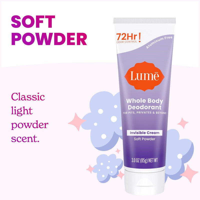 Lume Whole Body Deodorant - Invisible Cream Tube - 72 Hour Odor Control - Aluminum Free, Baking Soda Free, Skin Safe - 3.0 ounce (Soft Powder) - Image 3