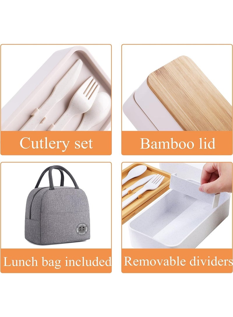 FALAHOM Bento Box Adult Lunch Box, 2 Stackable Japanese Bamboo Bento Lunch Box Set with Compartments, Leak-Proof Lids & Dividers, Includes Lunch Bag, Built-in Utensil Set, BPA Free - Image 5