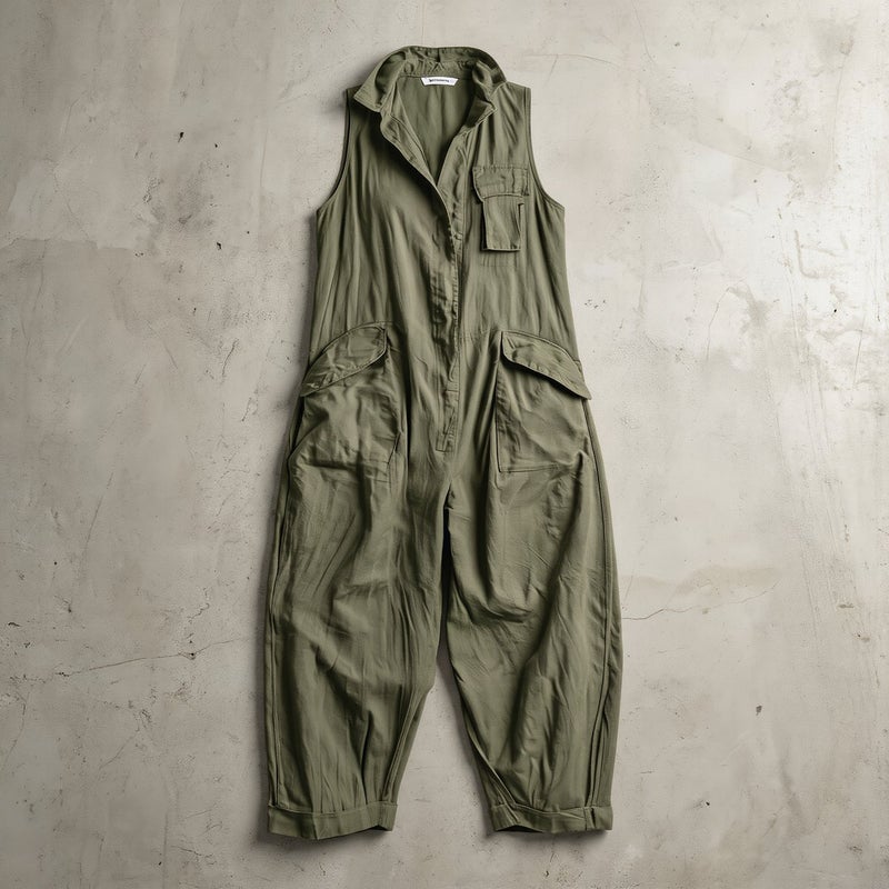 Womens Linen Blend Sleeveless Jumpsuit Loose Casual Pocketed 3XL Khaki Breathable Summer Overalls - Image 4