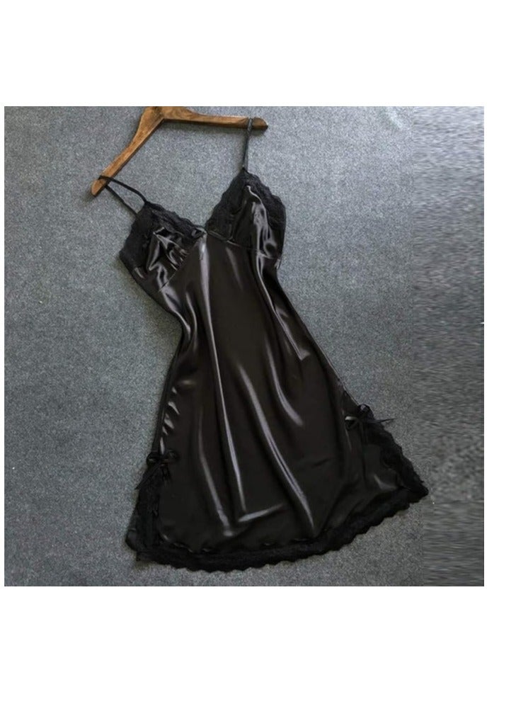Women Floral  Lace Trim Satin Nightgown Cami Slip  Sleepwear Dress.  - Image 2