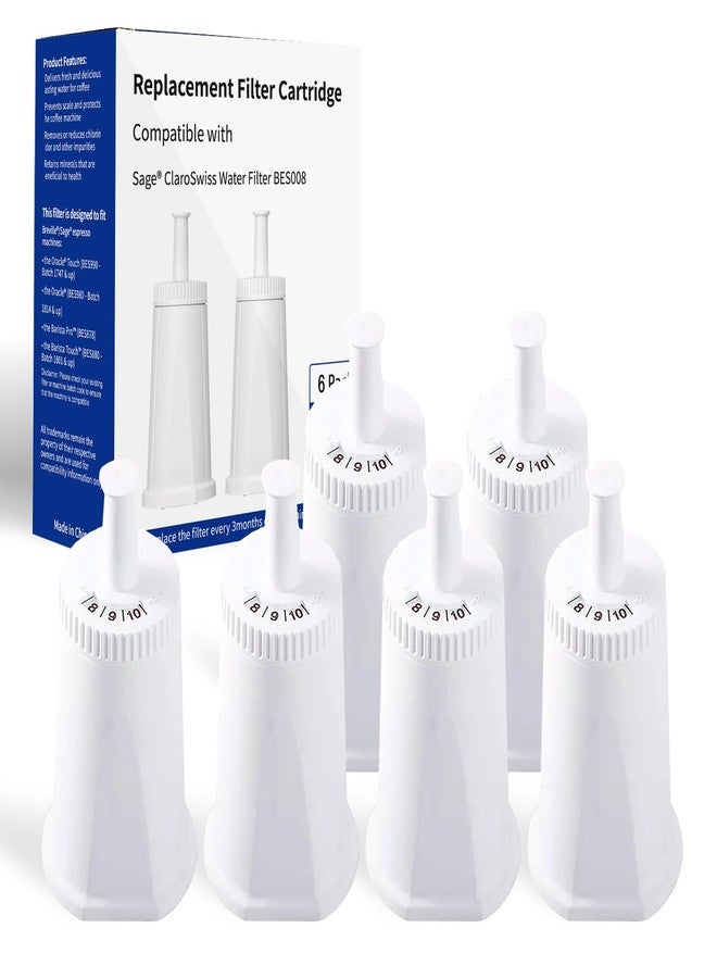 Bewafia 6 Pack Bes880 Water Filter Replacement Compatible with Breville* Sage Oracle Touch,Barista,Claro Swiss,BES878,Bes920,Bes008 Espresso Coffee Machine,Replaces Part #BES008WHT0NUC1 - Image 1