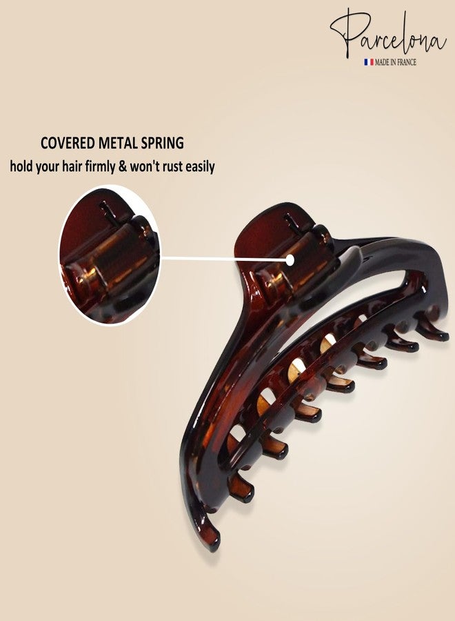 Parcelona French Slim Tortoise Shell Brown and Savana Small 2 3/4” Set of 2 Cellulose Acetate Jaw Hair Claw Clip Clutcher for Women and Girls - Image 3