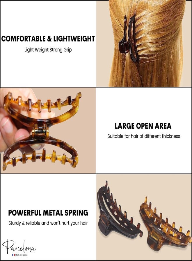 Parcelona French Slim Tortoise Shell Brown and Savana Small 2 3/4” Set of 2 Cellulose Acetate Jaw Hair Claw Clip Clutcher for Women and Girls - Image 2