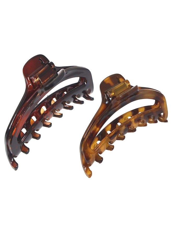Parcelona French Slim Tortoise Shell Brown and Savana Small 2 3/4” Set of 2 Cellulose Acetate Jaw Hair Claw Clip Clutcher for Women and Girls - Image 1
