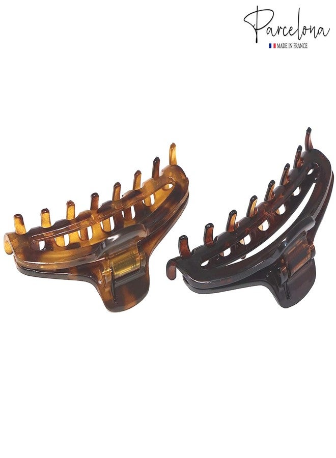 Parcelona French Slim Tortoise Shell Brown and Savana Small 2 3/4” Set of 2 Cellulose Acetate Jaw Hair Claw Clip Clutcher for Women and Girls - Image 4