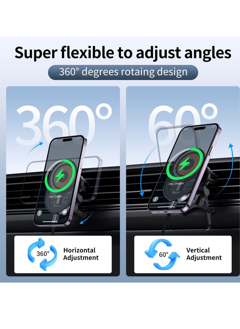 Y&D Mag Safe Magnetic Wireless Car Charger Holder for iPhone 15W Quick Charge Vent Hole Phone 14/14 Pro/14 Max/13/13 Pro/13 Pro Max/ 12/12Pro/Mini Accessories Gray  - Image 5