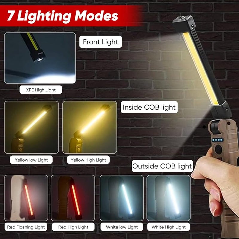 1000 لومن ضوء عمل محمول LED مغناطيسي قابل للتعديل 360 درجة 7 أوضاع شحن من النوع C للورش التخييم الإصلاح أسود - Image 5