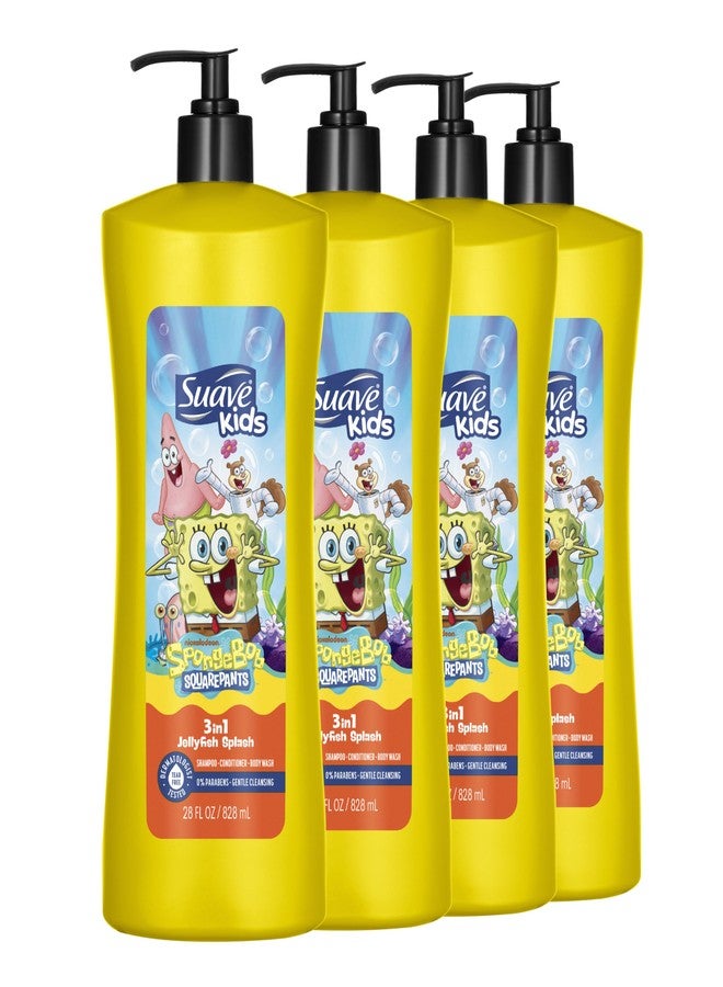 Suave Kids SpongeBob SquarePants 3 in 1 Shampoo, Conditioner & Body Wash JellyFish Splash Scent, Tear-Free & Gentle, Dermatologist Tested, 4 Count, 28 FL OZ Pump - Image 1