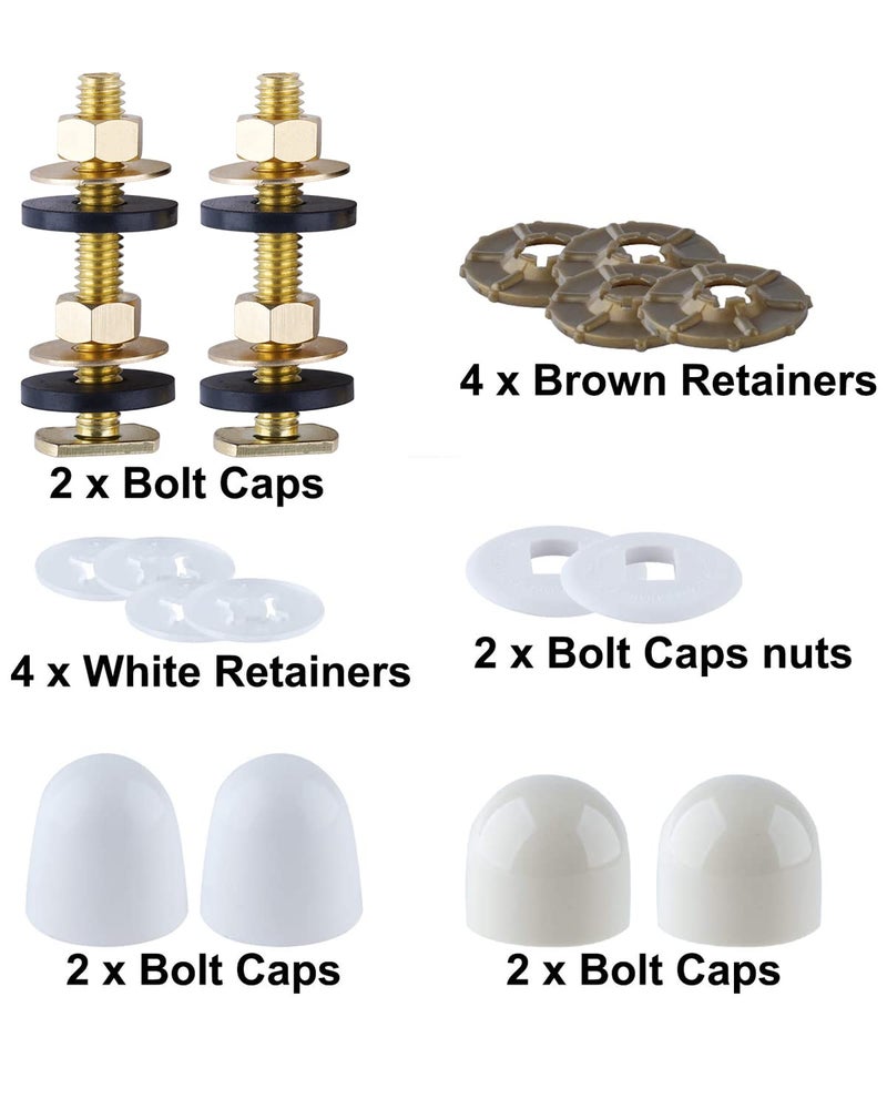 iFealClear Solid Brass Toilet Floor Bolts and Caps Set, Toilets Bowl to Floor Bolts with Washers and Round Cover Caps, Toilet Bolt Kit - Image 2
