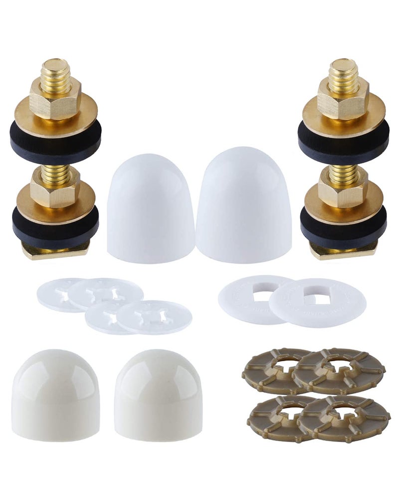 iFealClear Solid Brass Toilet Floor Bolts and Caps Set, Toilets Bowl to Floor Bolts with Washers and Round Cover Caps, Toilet Bolt Kit - Image 1