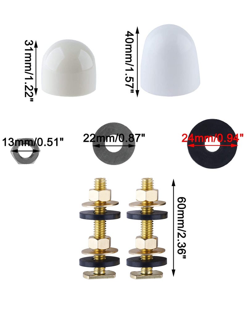 iFealClear Solid Brass Toilet Floor Bolts and Caps Set, Toilets Bowl to Floor Bolts with Washers and Round Cover Caps, Toilet Bolt Kit - Image 3