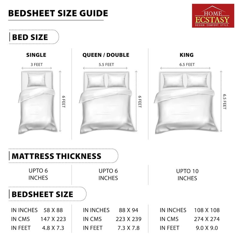 Home Ecstasy 100 Cotton King Fitted Bedsheet with 2 Pillow Covers Size 72 x 78 inches 140 TC Colour Lavender - Image 5