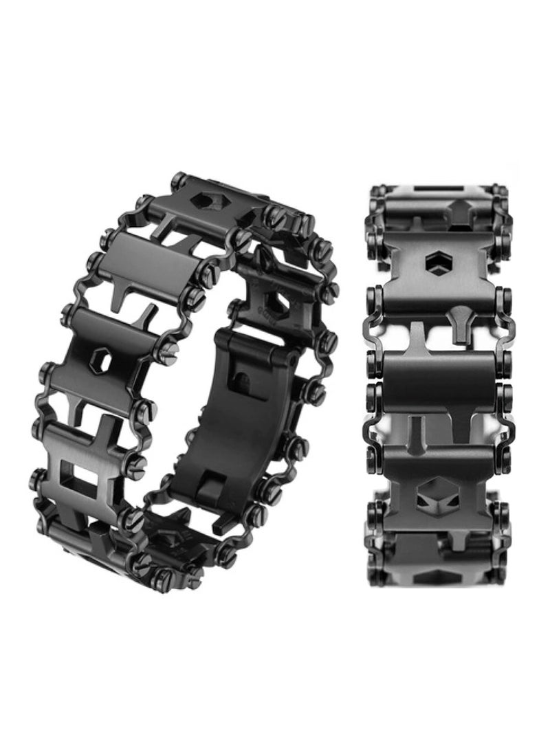 SYOSI سوار SYOSI للرجال، سوار متعدد الوظائف 29 في 1 من الفولاذ المقاوم للصدأ، سوار عصري متعدد الأدوات يمكن ارتداؤه، سوار أدوات متعددة للاستخدام في الهواء الطلق للسفر والتخييم والمشي لمسافات طويلة (أسود) - Image 1