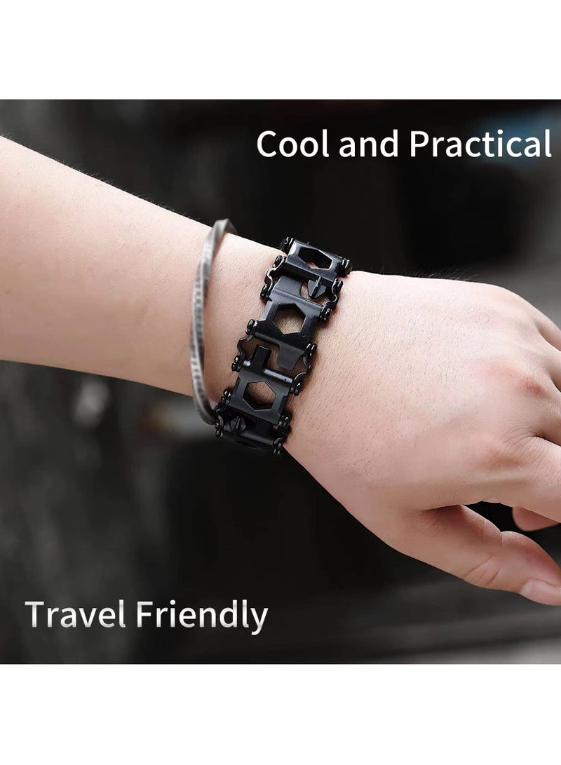 SYOSI سوار SYOSI للرجال، سوار متعدد الوظائف 29 في 1 من الفولاذ المقاوم للصدأ، سوار عصري متعدد الأدوات يمكن ارتداؤه، سوار أدوات متعددة للاستخدام في الهواء الطلق للسفر والتخييم والمشي لمسافات طويلة (أسود) - Image 2