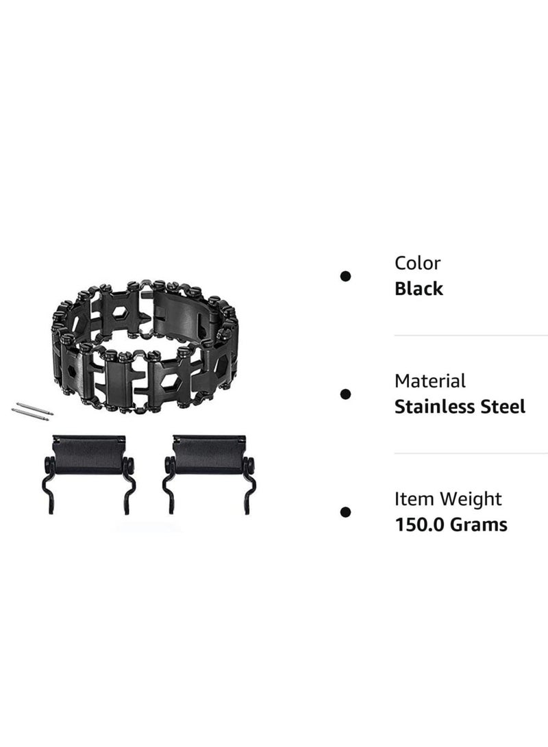 SYOSI سوار SYOSI للرجال، سوار متعدد الوظائف 29 في 1 من الفولاذ المقاوم للصدأ، سوار عصري متعدد الأدوات يمكن ارتداؤه، سوار أدوات متعددة للاستخدام في الهواء الطلق للسفر والتخييم والمشي لمسافات طويلة (أسود) - Image 5