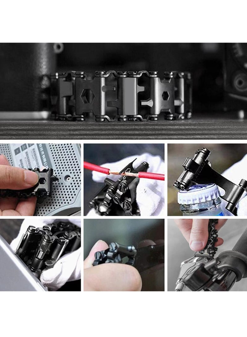 SYOSI سوار SYOSI للرجال، سوار متعدد الوظائف 29 في 1 من الفولاذ المقاوم للصدأ، سوار عصري متعدد الأدوات يمكن ارتداؤه، سوار أدوات متعددة للاستخدام في الهواء الطلق للسفر والتخييم والمشي لمسافات طويلة (أسود) - Image 3