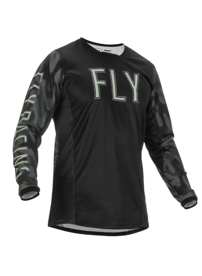 Fly Racing Black Camo Long-Sleeve Motocross Jersey with Brand Logo and Ventilation Details-M - Image 1