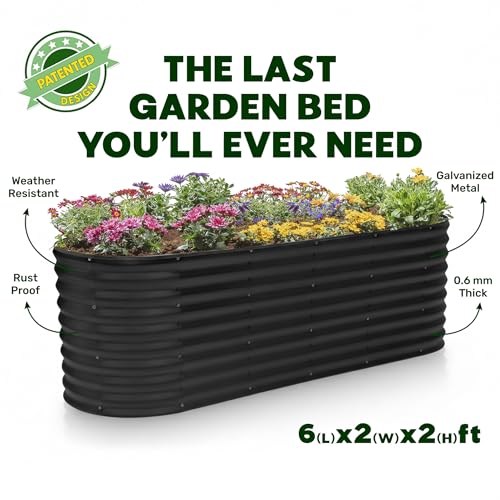 Plant & Plot Galvanized Raised Garden Beds Outdoor // 6×2×2 ft Planter Raised Beds for Gardening, Vegetables, Flowers // Large Metal Garden Box (Black) // Patented Tool-Free Design - Image 5