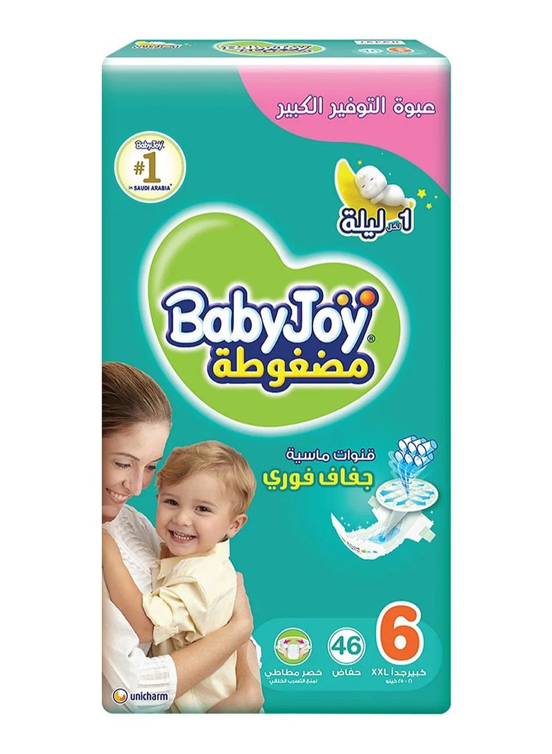 BabyJoy Compressed Diamond Pad Tape Style Diapers, 46 Pieces Giant Pack, Size 6 Junior XXL, 16-25kg - 12Hrs Leakage Protection, Cottony Soft, Waist Stretch, Breathable