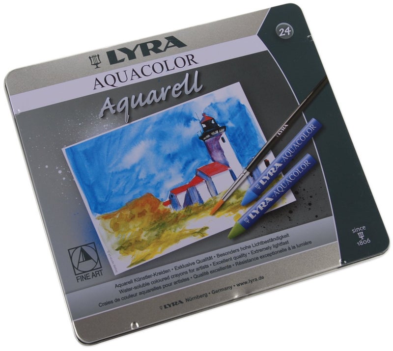 Lyra Aquacolor Wax Crayons - 24 Water Soluble Crayons for Professional and Student Artists - Highly Pigmented Lightfast Watercolor Crayons for Drawing Creating Gradients Washes and More