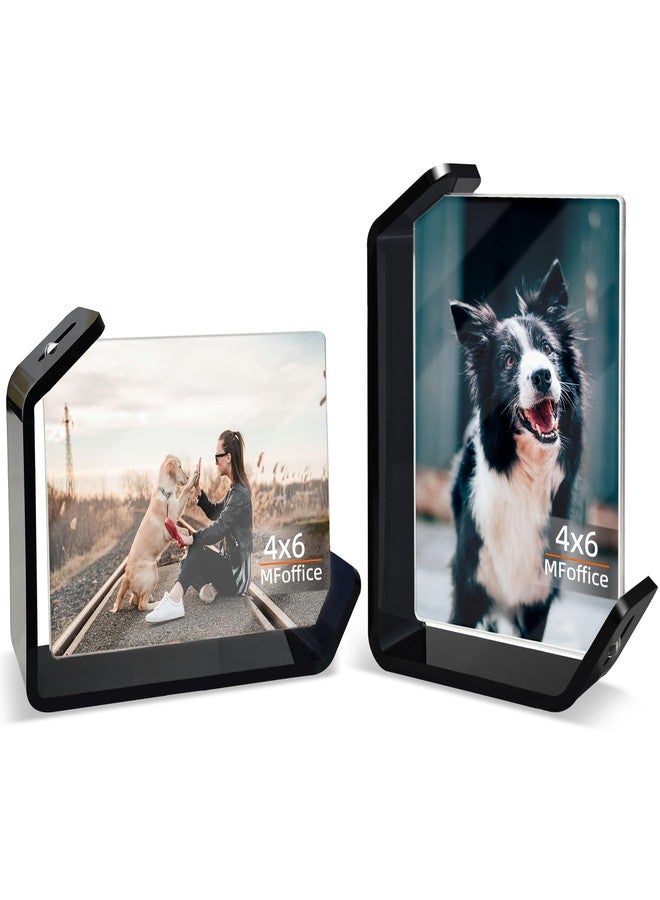 MFoffice 4x6 Picture Frame, 2 Pack Floating Acrylic Photo Frames, Double Sided Modern Tabletop Stands, Horizontal and Vertical Display for Home Office Decoration, Black - Image 1
