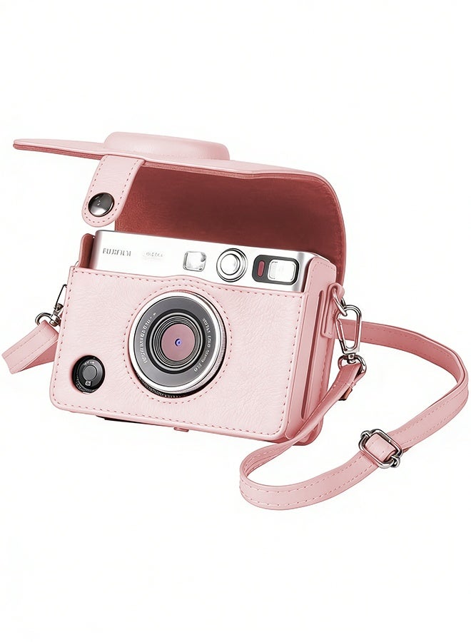 Realfrog Case for Fuji Mini EVO,Camera Case Compatible for Fuji Mini EVO Camera with Adjustable Shoulder Strap in Brown Lychee Texture Horizontal Style(Pink) - Image 2