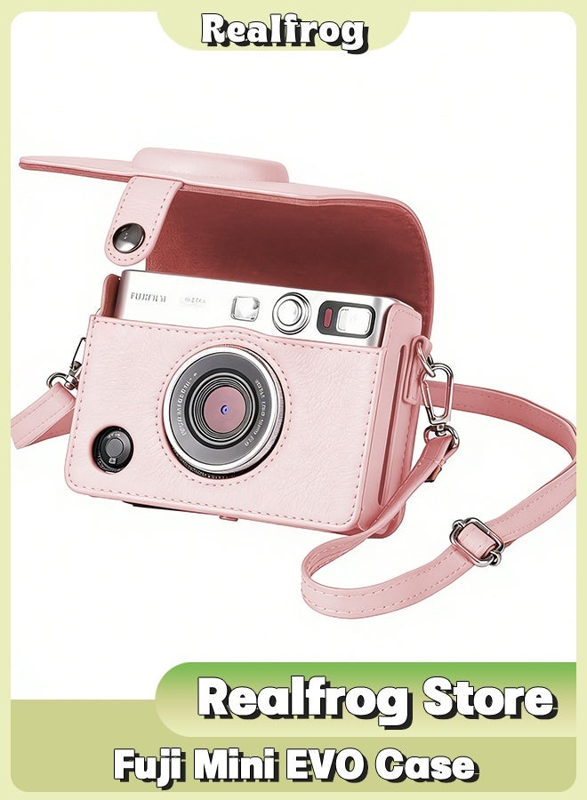 Realfrog Case for Fuji Mini EVO,Camera Case Compatible for Fuji Mini EVO Camera with Adjustable Shoulder Strap in Brown Lychee Texture Horizontal Style(Pink) - Image 1