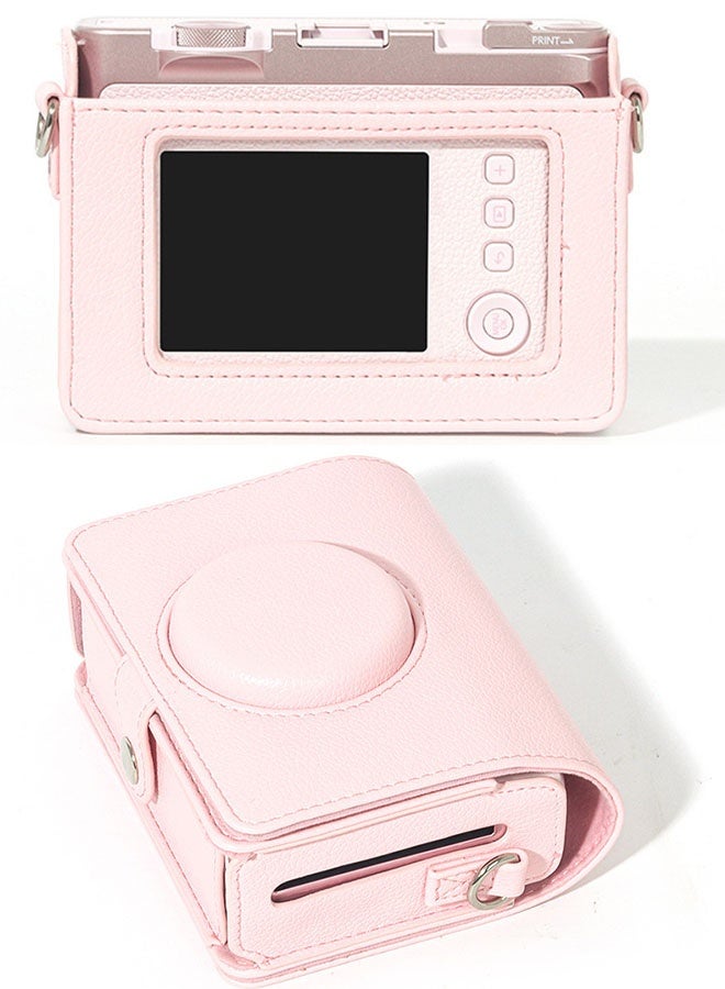Realfrog Case for Fuji Mini EVO,Camera Case Compatible for Fuji Mini EVO Camera with Adjustable Shoulder Strap in Brown Lychee Texture Horizontal Style(Pink) - Image 3