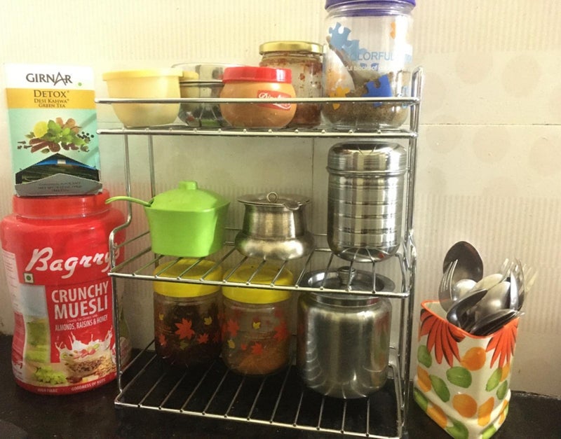 CR18 COLLECTION Stainless Steel Spice 3-Tier Trolley Container Organizer Basket for Boxes Utensils Dishes Plates for Home Multipurpose Kitchen Storage Holder Stand Rack Utensil Rack (Steel) - Image 4