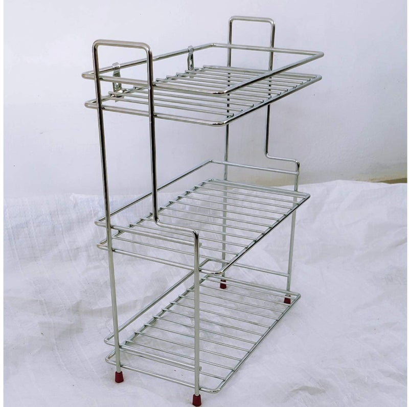 CR18 COLLECTION Stainless Steel Spice 3-Tier Trolley Container Organizer Basket for Boxes Utensils Dishes Plates for Home Multipurpose Kitchen Storage Holder Stand Rack Utensil Rack (Steel) - Image 2