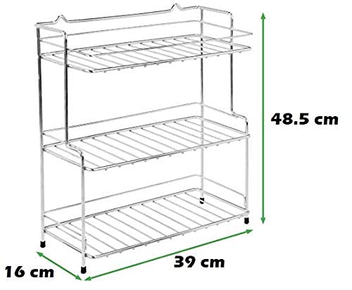 CR18 COLLECTION Stainless Steel Spice 3-Tier Trolley Container Organizer Basket for Boxes Utensils Dishes Plates for Home Multipurpose Kitchen Storage Holder Stand Rack Utensil Rack (Steel) - Image 3