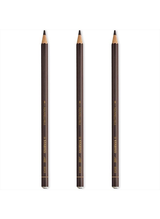 STABILO All Watercolour Effect Pencil Pack of 3 Pencils - Brown - Image 1