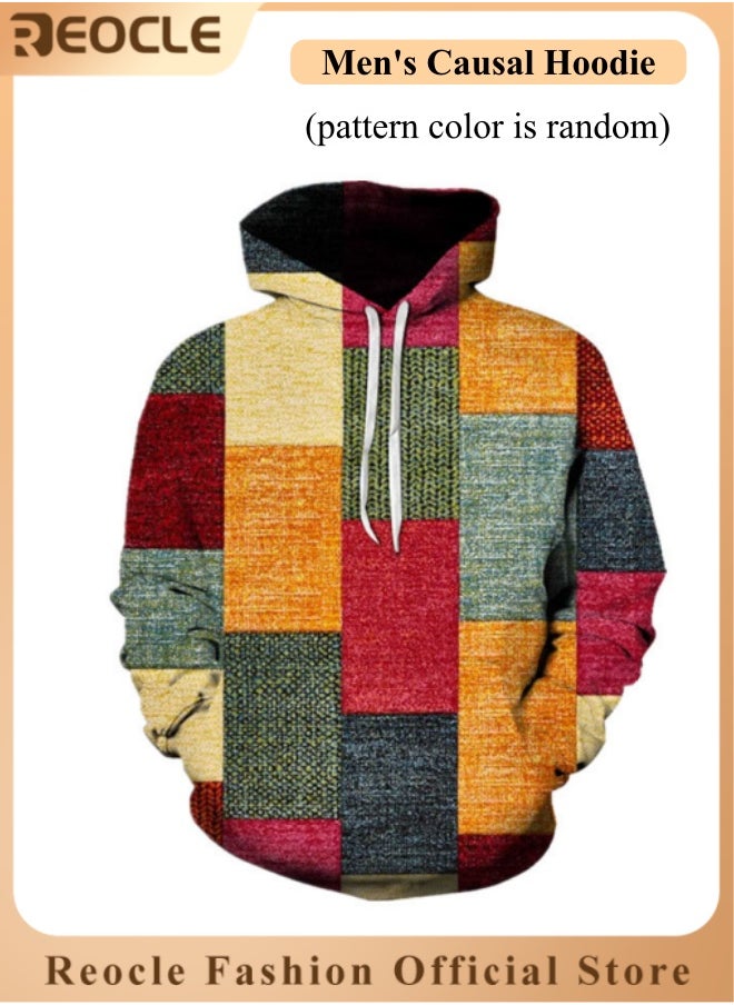 REOCLE Men's Hoodie Color Block Casual O-Neck Pullover Hooded Sweatshirt Long Sleeve Sweatshirts Classic Sweat Jacket  - Image 1