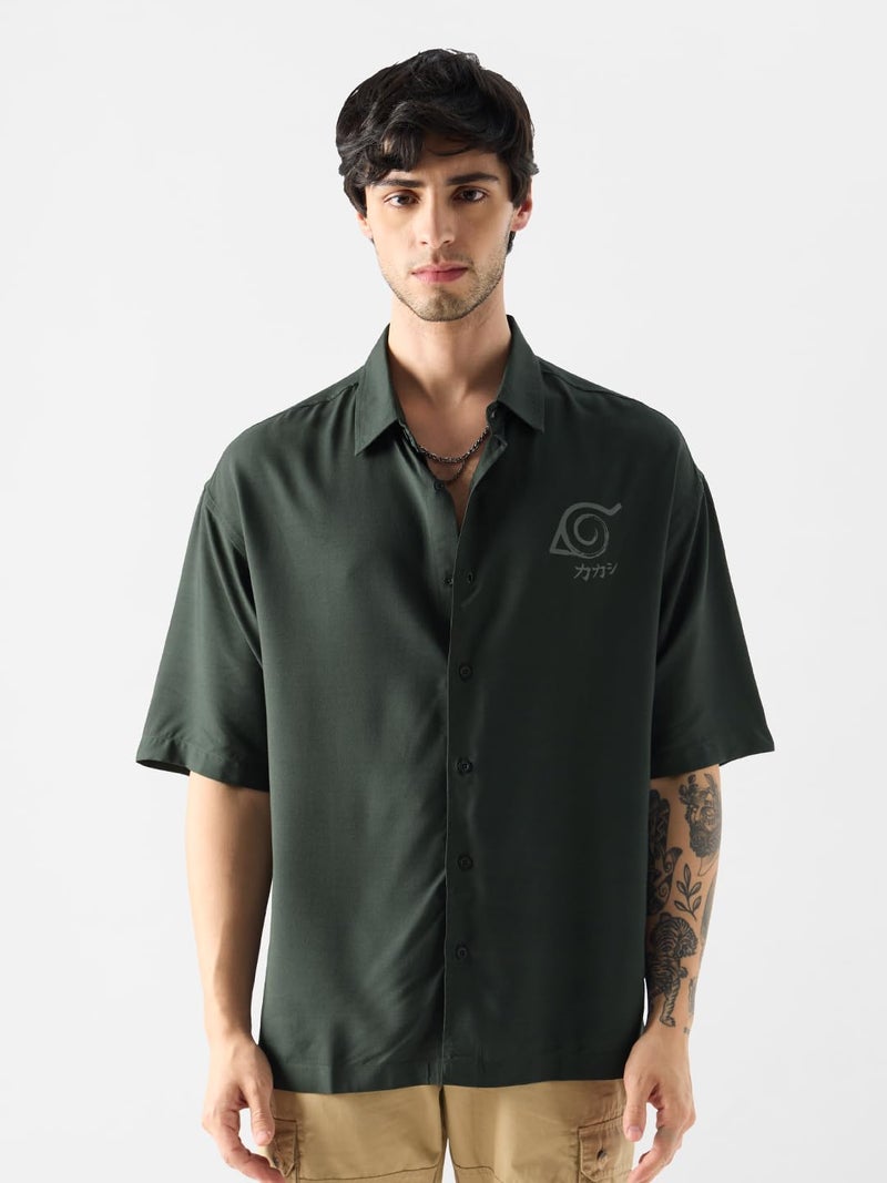 The Souled Store Official Naruto: Kakashi Ninja Mens and Boys Oversize Fit Half Sleeves Graphic Pattern Black Color Shirt Netflix TV Show Anime Cartoon Shirts Casual Button-Down Half Sleeve Printed - Image 2