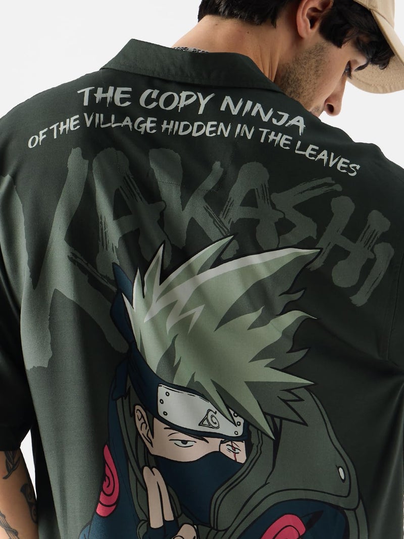 The Souled Store Official Naruto: Kakashi Ninja Mens and Boys Oversize Fit Half Sleeves Graphic Pattern Black Color Shirt Netflix TV Show Anime Cartoon Shirts Casual Button-Down Half Sleeve Printed - Image 5