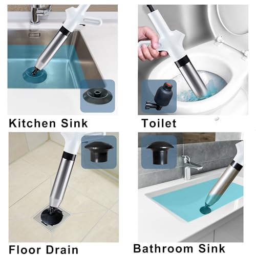 HimaPro High Pressure Toilet Plunger Air Drain Blaster Kit White Handle Unclog Toilets Kitchen Sinks Shower Drains and Pipes with Ease Bonus Drain Snake Included - Image 3