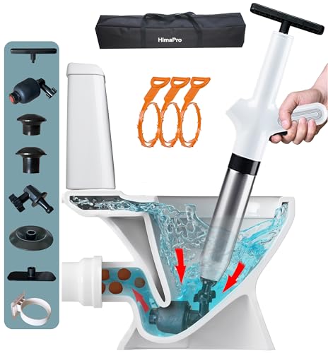 HimaPro High Pressure Toilet Plunger Air Drain Blaster Kit White Handle Unclog Toilets Kitchen Sinks Shower Drains and Pipes with Ease Bonus Drain Snake Included - Image 1