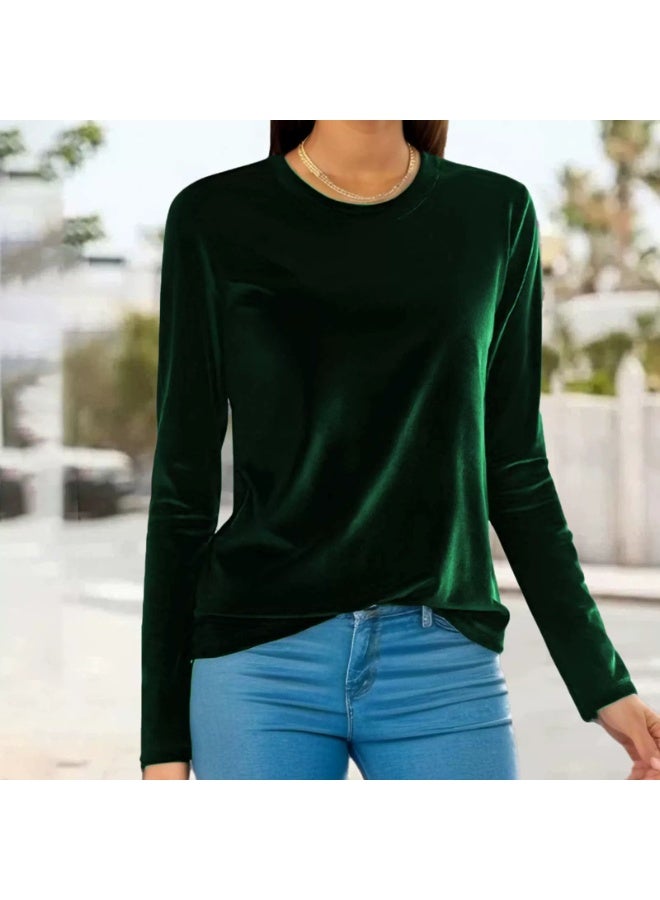 general Women's Long Sleeve Shirt Casual Crewneck Pullover Solid t-Shirt Velvet Tops Pluse Size Fall Fashion 2026 Outfits - Image 1