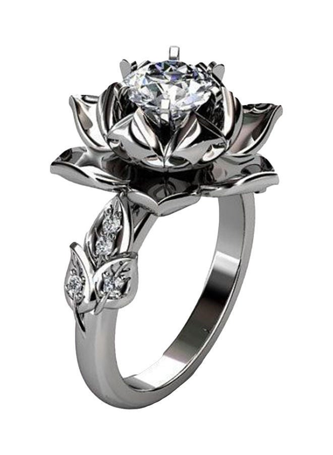 NIBEMINENT Vintage Rhinestone Inlaid Water Lily Flower Finger Ring  - Image 1