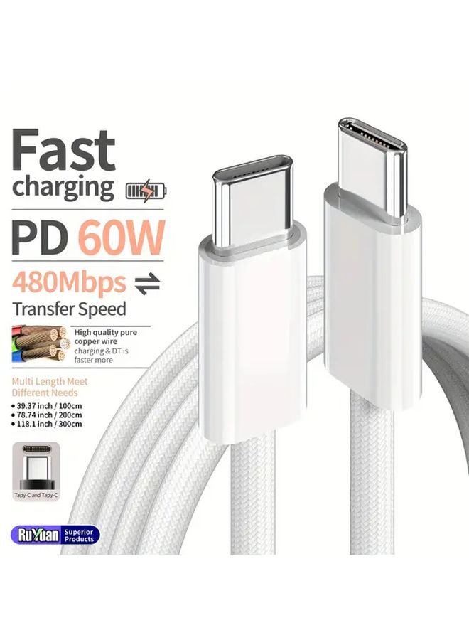 60W Type C Fast Charging Cable 10ft for iPhone Samsung Data Sync - Image 4