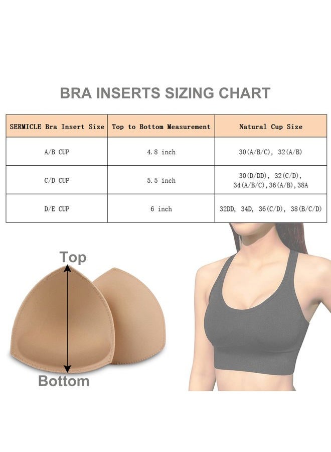 SERMICLE Bra Pad Inserts 4 Pairs,Sermicle Bra Pads Sewn Padded for Sports Bra A/B or C/D,D/E Cup Beige or Black, White Optional, Beige, A/B - Image 3