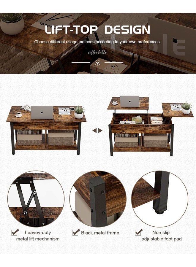 JCB CHIC Multi-function Lift Top Coffee Table ,2-Tier Storage Cabinte,Rising Tabletop，Side Table End Table With Hidden Compartment and Large Storage,47.3' Center Table Sofa Tea Table For Living Room Office - Image 2